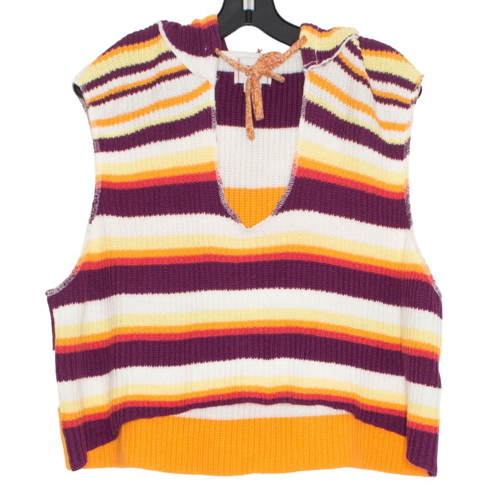 BDG Reid Hooded Sweater Vest Crop Stripe Y2K Indie Sleaze 90s Grunge Festival XS